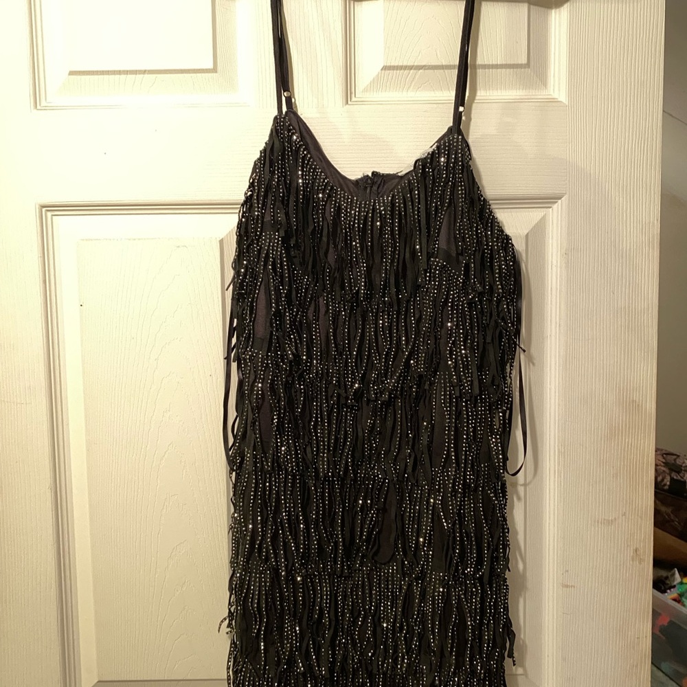 Chic Black Beaded Mini Dress